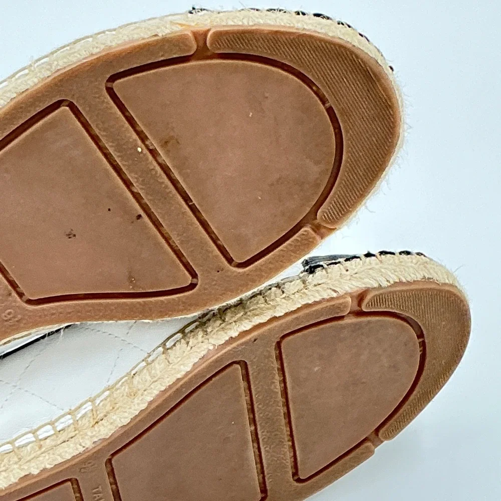 Talbots Size 9.5 White Quilted Leather Espadrille Loafers Black Cap Toe